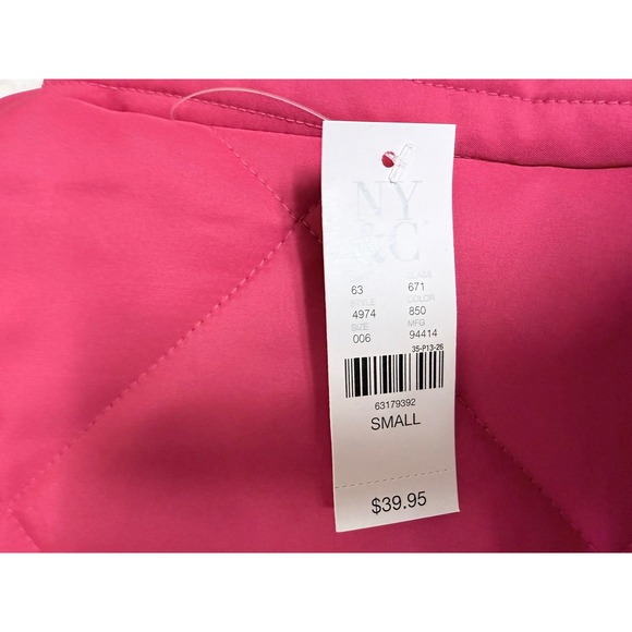 NY and Company Quilted Puffer Vest Magenta Pink Full Zip Pockets Women's Small - Picture 2 of 10